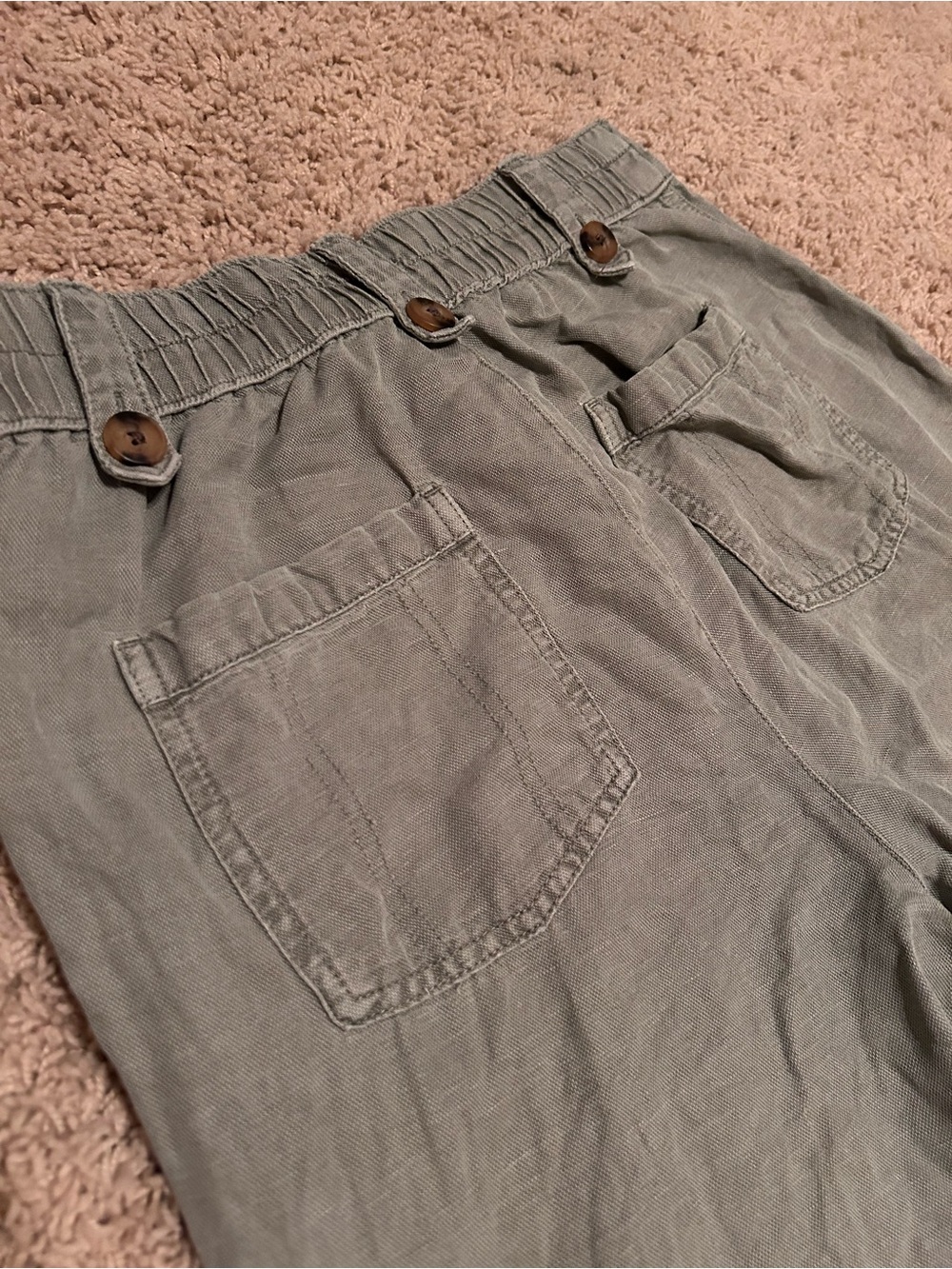 Casual Wide-Leg Utility Pants in Olive linen blend - size 6 - Picture 3 of 6